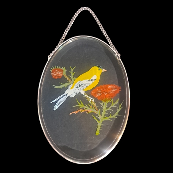 Vintage Lyford Beveled Oval Glass Window Suncatchers Robins & Yellow Finch Lot/2 - Picture 3 of 9